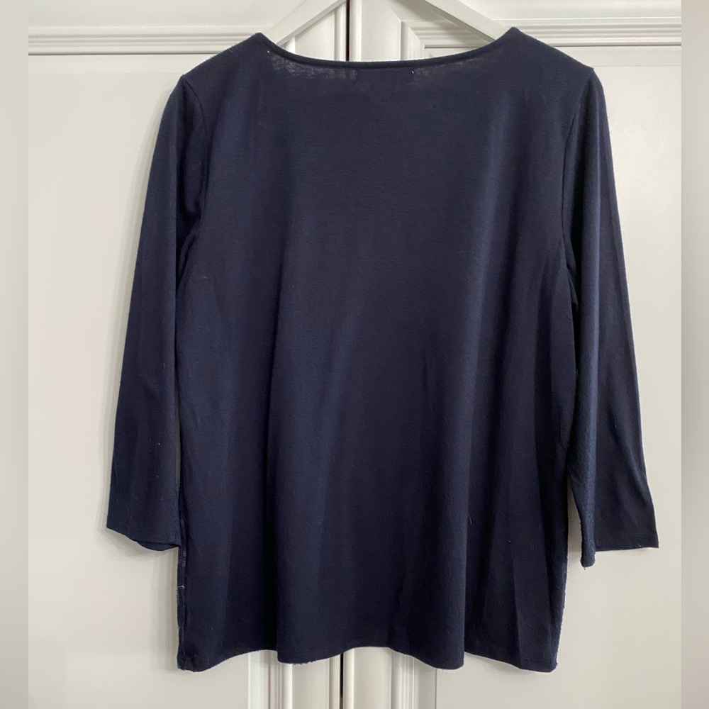 Liz Claiborne Women’s Petite Large Navy Scoop Neck Knit Shirt with Sequin Bands - Picture 8 of 10